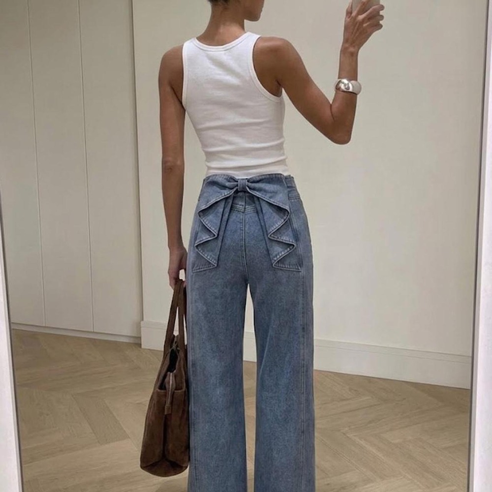 Commense Bow Back High-Waist Wide-Leg Jeans Medium NWT